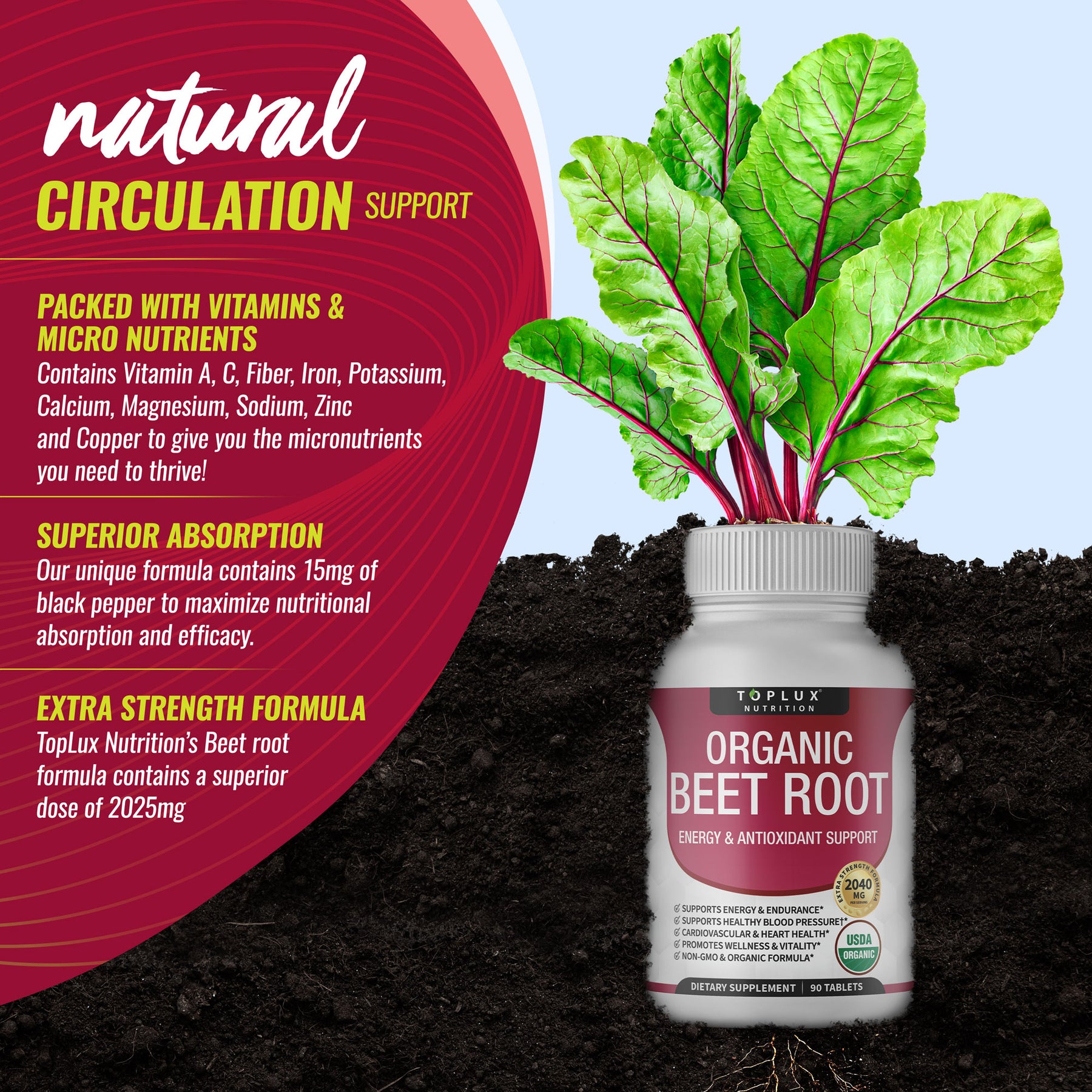 Organethic Roots Support Organic Beet Root | Heart, Energy & Circulation Support | Toplux ...